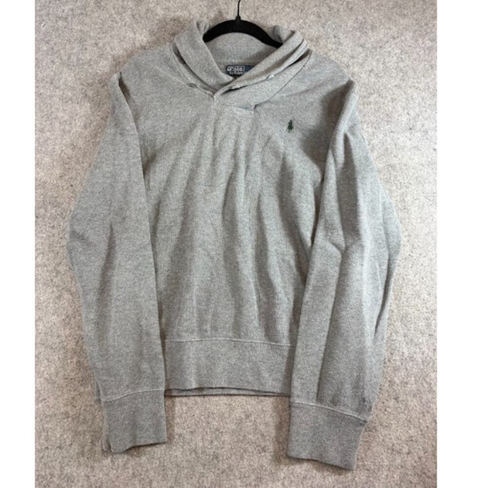 Vintage 90s Polo Ralph Lauren Pullover Hoodie Sweatshirt Mens Large Gray Preppy
